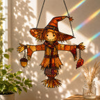 Autumn Scarecrow with Acorn Charms Holographic Acrylic Suncatcher