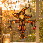 Autumn Scarecrow with Acorn Charms Holographic Acrylic Suncatcher