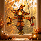 Autumn Scarecrow with Acorn Charms Holographic Acrylic Suncatcher