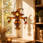 Autumn Scarecrow with Acorn Charms Holographic Acrylic Suncatcher