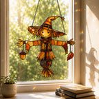 Autumn Scarecrow with Acorn Charms Holographic Acrylic Suncatcher