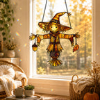 Autumn Scarecrow with Acorn Charms Holographic Acrylic Suncatcher