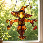 Autumn Scarecrow with Acorn Charms Holographic Acrylic Suncatcher