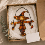Autumn Scarecrow with Acorn Charms Holographic Acrylic Suncatcher