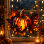 Harvest Pumpkin & Maple Leaves Holographic Acrylic Suncatcher