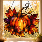 Harvest Pumpkin & Maple Leaves Holographic Acrylic Suncatcher