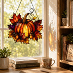 Harvest Pumpkin & Maple Leaves Holographic Acrylic Suncatcher