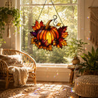 Harvest Pumpkin & Maple Leaves Holographic Acrylic Suncatcher