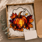 Harvest Pumpkin & Maple Leaves Holographic Acrylic Suncatcher