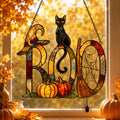 BOO Black Cat & Broomstick Sign Holographic Acrylic Suncatcher