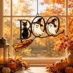 BOO Ghosts on Broomstick Holographic Acrylic Suncatcher