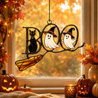 BOO Ghosts on Broomstick Holographic Acrylic Suncatcher