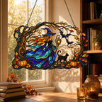 Autumn Woods Witch & Black Cat Holographic Acrylic Suncatcher
