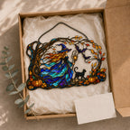 Autumn Woods Witch & Black Cat Holographic Acrylic Suncatcher