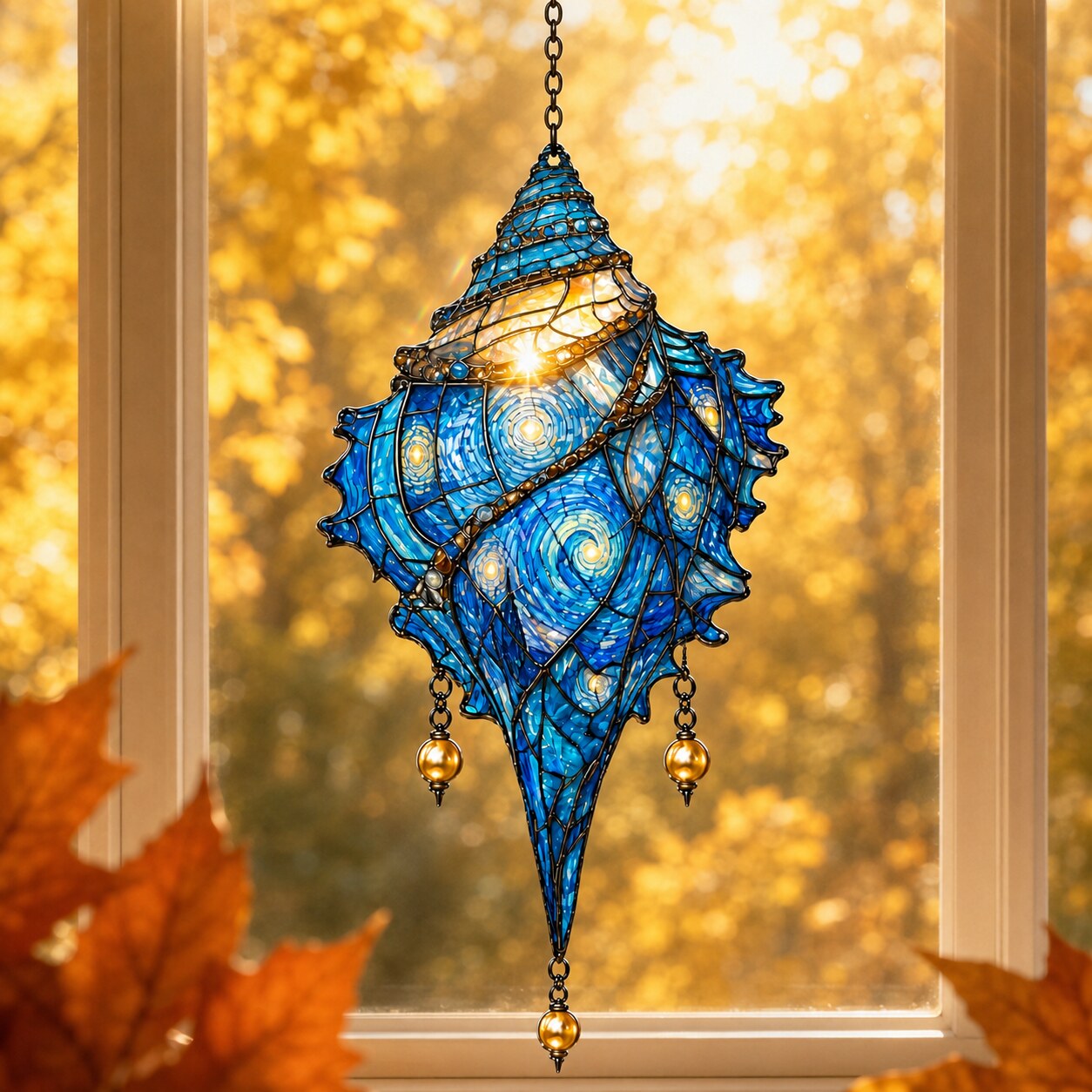 Starry Night Conch Shell with Pearl Drops Holographic Acrylic Suncatcher
