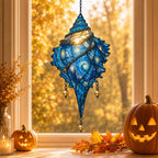 Starry Night Conch Shell with Pearl Drops Holographic Acrylic Suncatcher