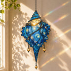 Starry Night Conch Shell with Pearl Drops Holographic Acrylic Suncatcher