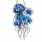 Starry Night Jellyfish with Blue Flowers Holographic Acrylic Suncatcher