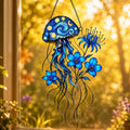 Starry Night Jellyfish with Blue Flowers Holographic Acrylic Suncatcher
