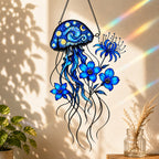 Starry Night Jellyfish with Blue Flowers Holographic Acrylic Suncatcher