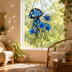 Starry Night Jellyfish with Blue Flowers Holographic Acrylic Suncatcher