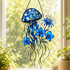 Starry Night Jellyfish with Blue Flowers Holographic Acrylic Suncatcher