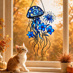 Starry Night Jellyfish with Blue Flowers Holographic Acrylic Suncatcher