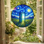 Starry Night doorway suncatcher hanging in an open window