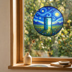 Starry Night doorway suncatcher on a windowsill