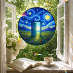 Starry Night doorway suncatcher in a reading nook window