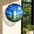 Rainbow light cast by the Starry Night doorway suncatcher