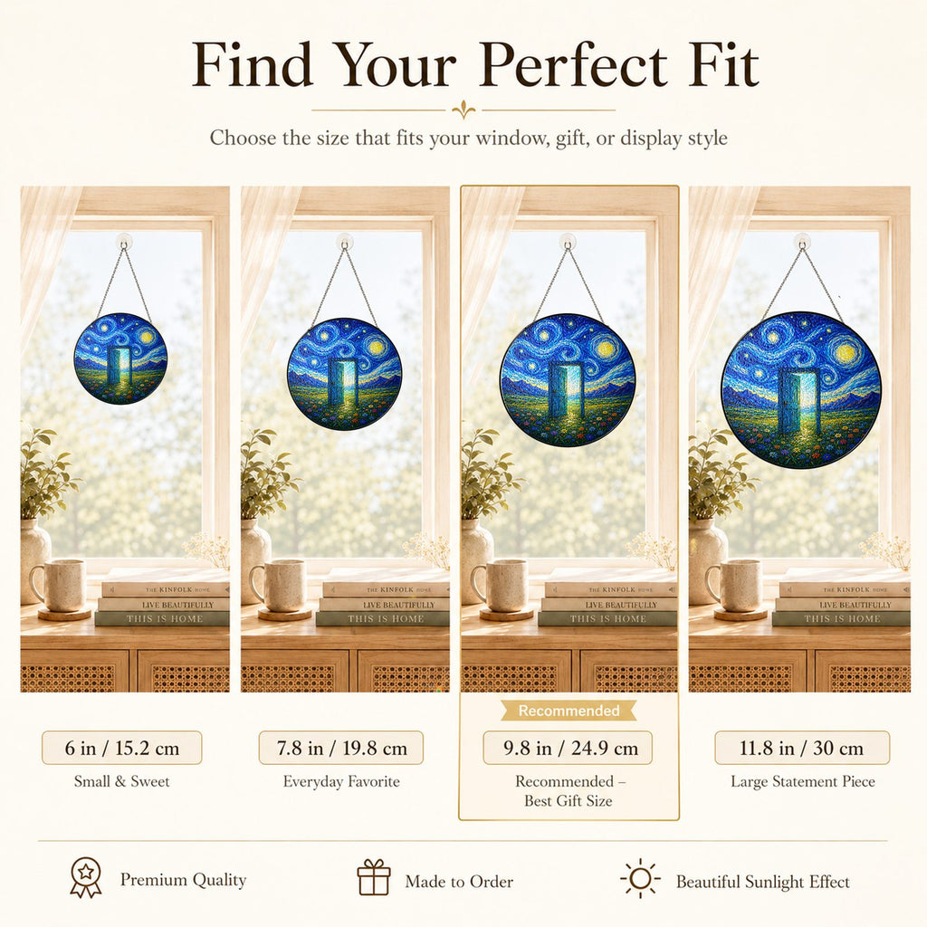 Size guide for the Starry Night doorway stained glass suncatcher