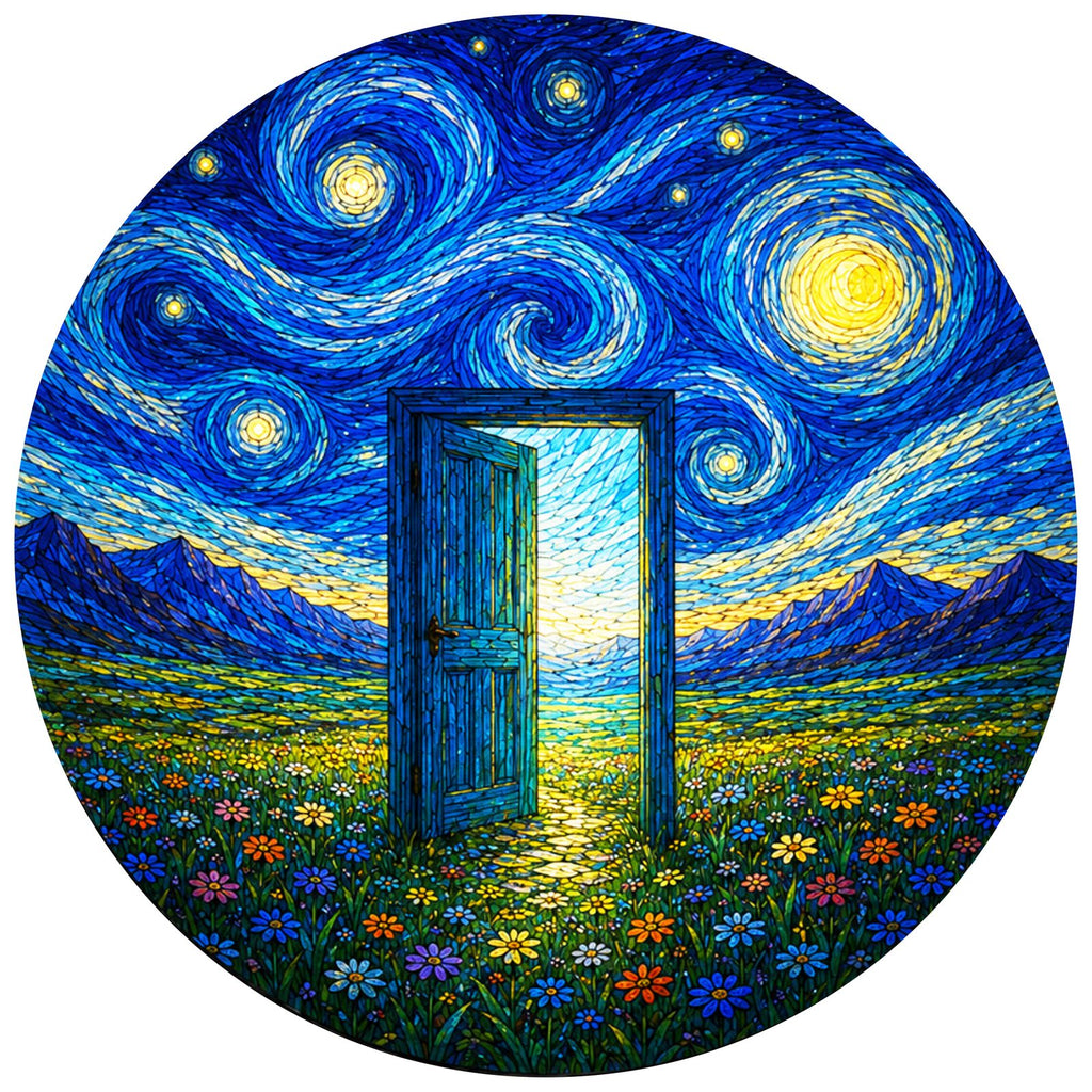 Full artwork of the Starry Night doorway in wildflower meadow