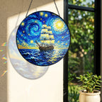 Rainbow light cast by the Starry Night tall ship suncatcher