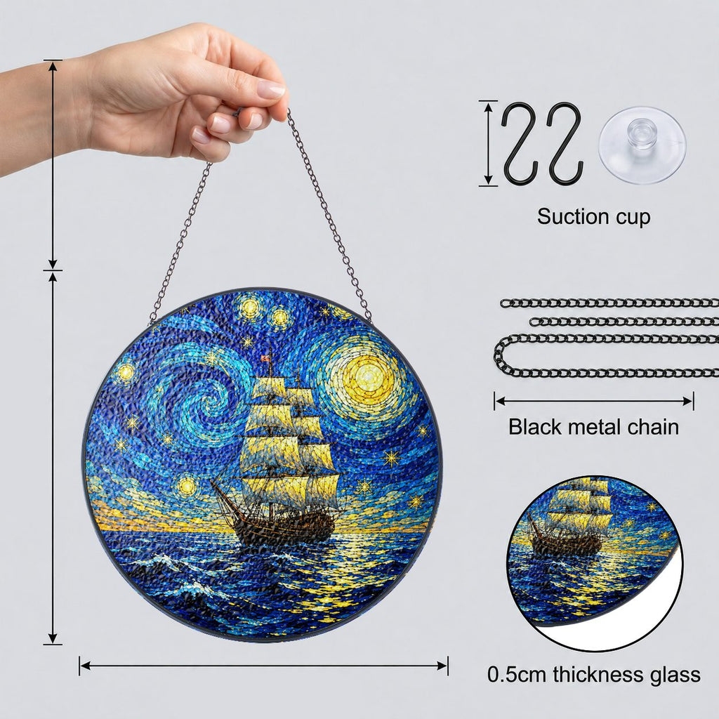 Suncatcher dimensions with chain suction cup and 0.5 cm glass