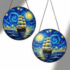 Two sizes of the Starry Night tall ship suncatcher side by side