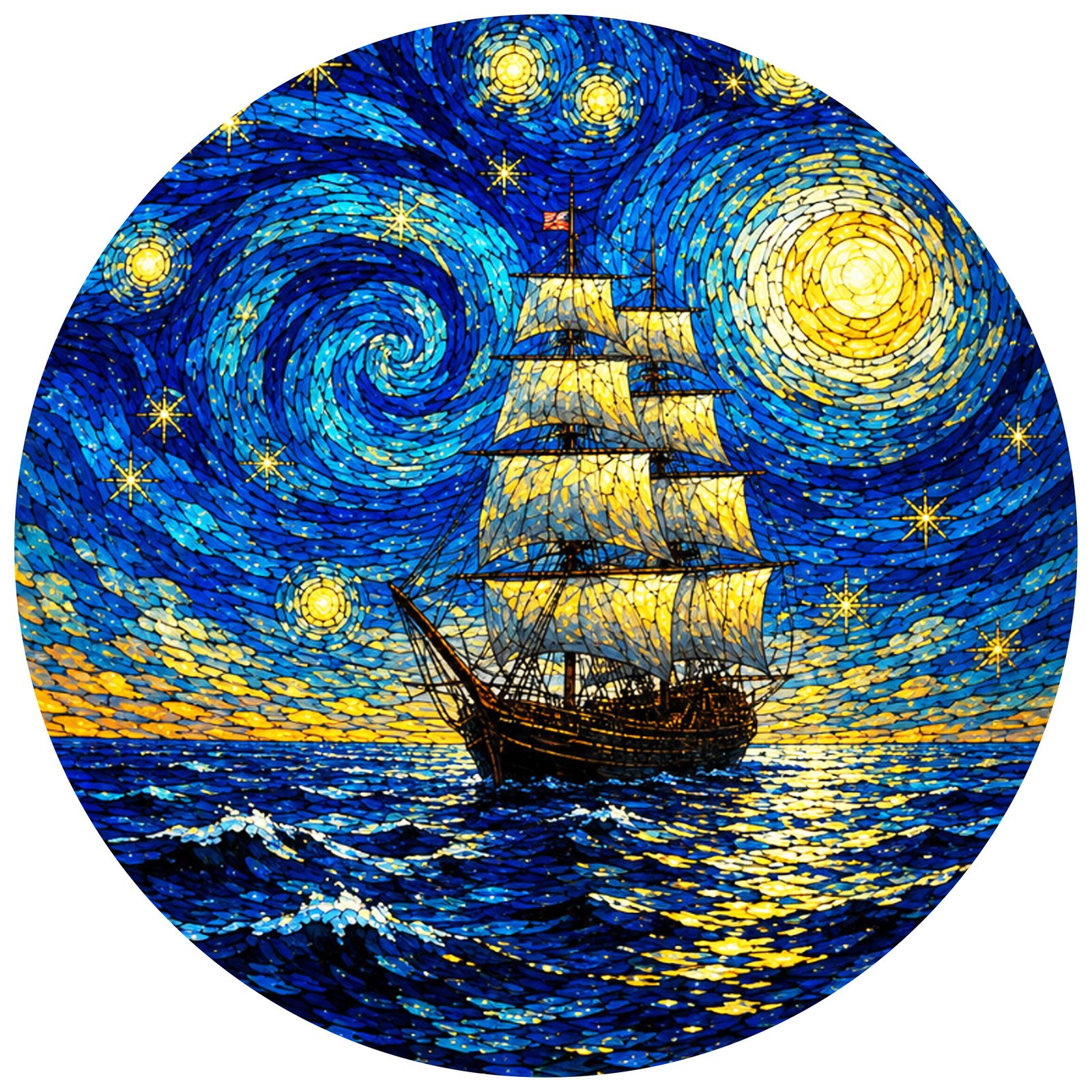 Full artwork of the Starry Night tall ship at sea