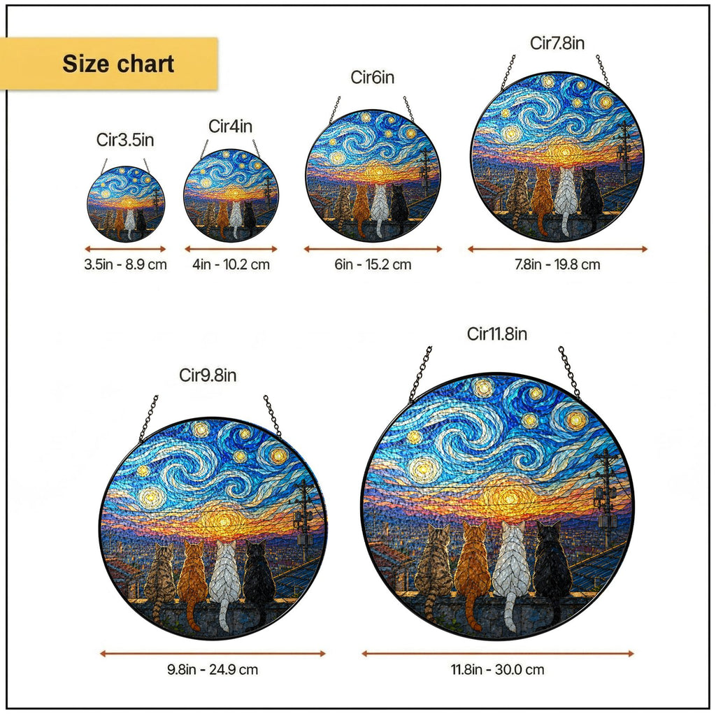 Size chart 6 in 7.8 in 9.8 in 11.8 in suncatcher
