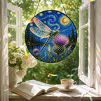 Dragonfly suncatcher in a reading nook window