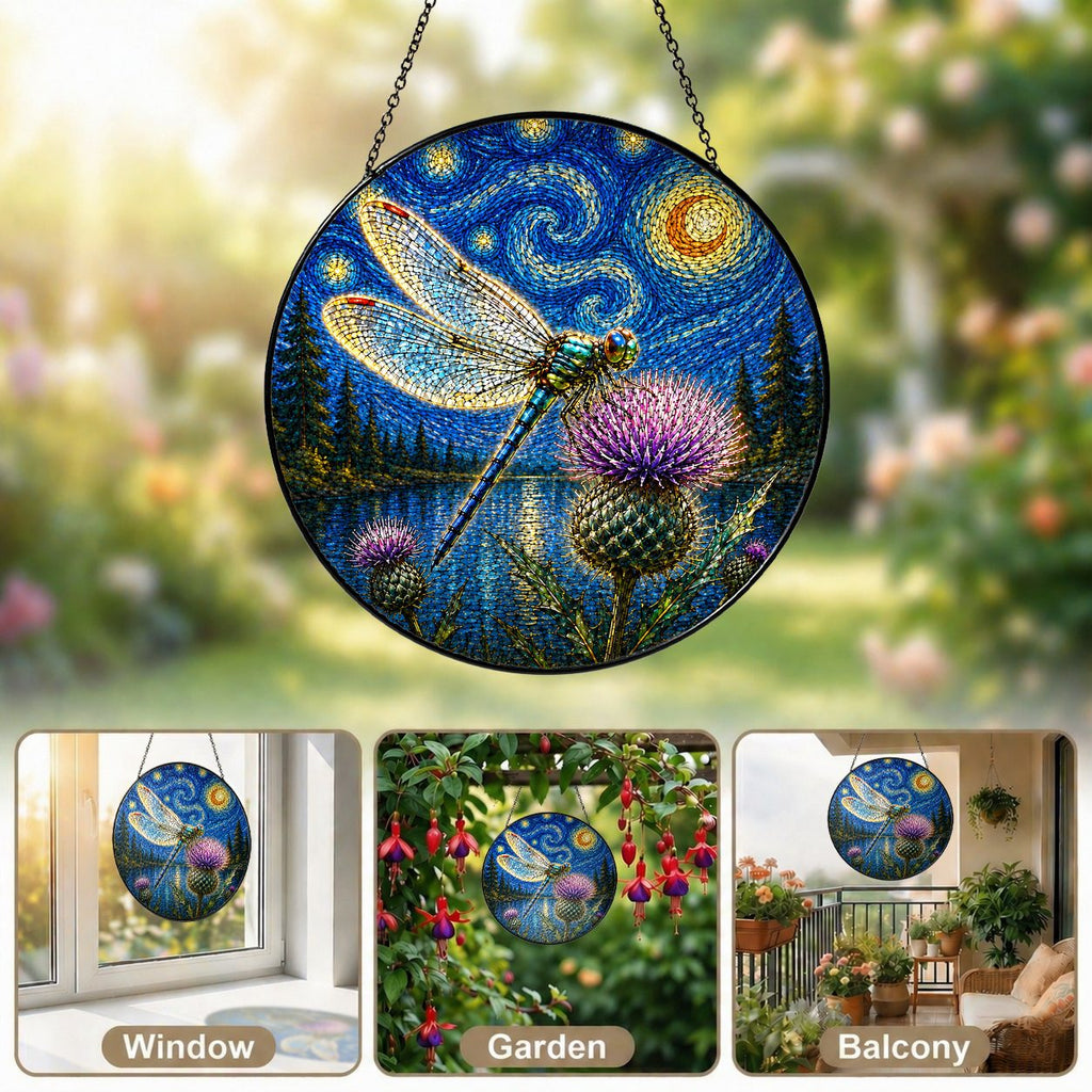 Dragonfly suncatcher in window garden and balcony settings