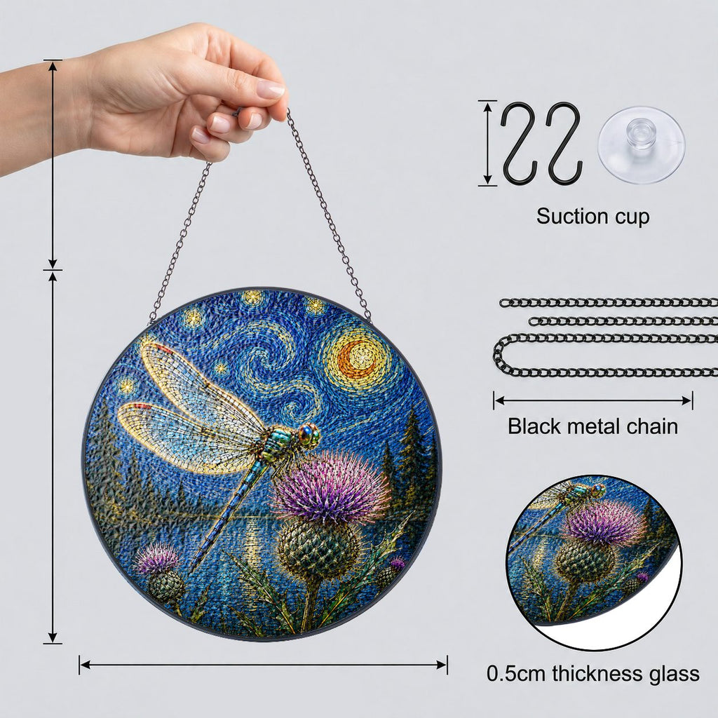 Suncatcher dimensions with chain suction cup and 0.5 cm glass