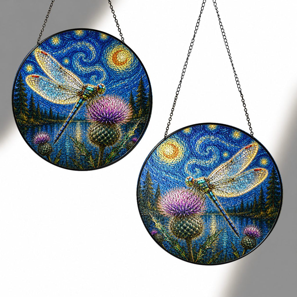 Two sizes of the dragonfly suncatcher side by side