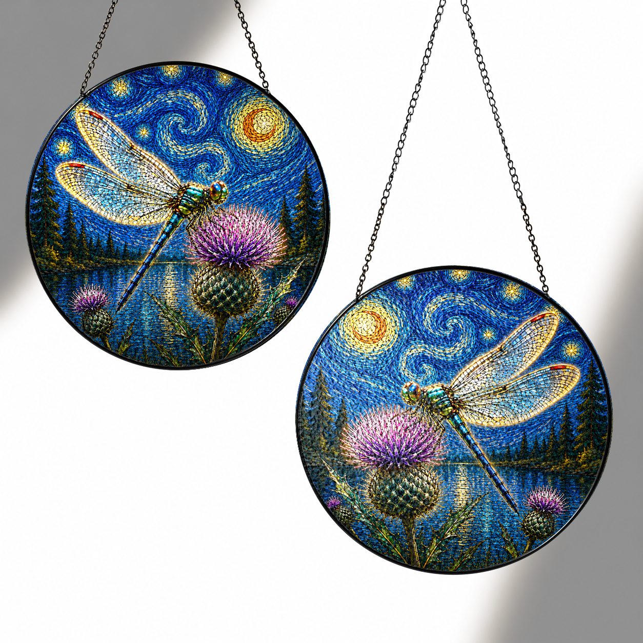 Two sizes of the dragonfly suncatcher side by side