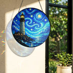 Rainbow light cast by the lighthouse stained glass suncatcher