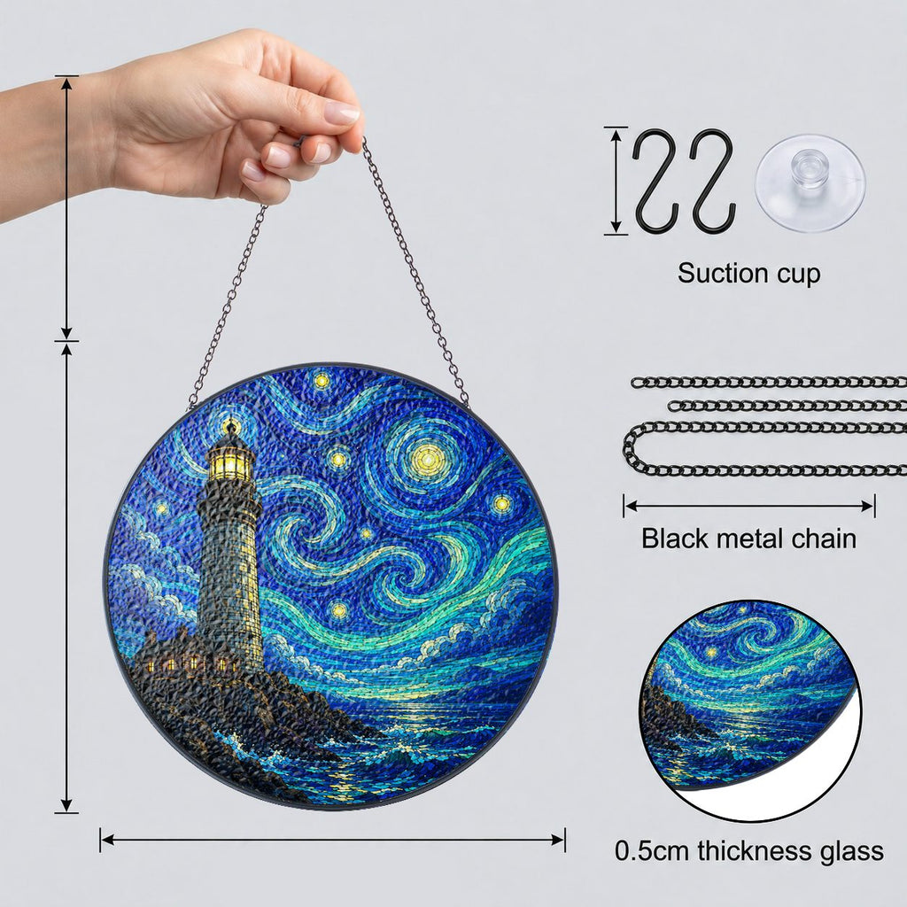 Suncatcher dimensions with chain suction cup and 0.5 cm glass