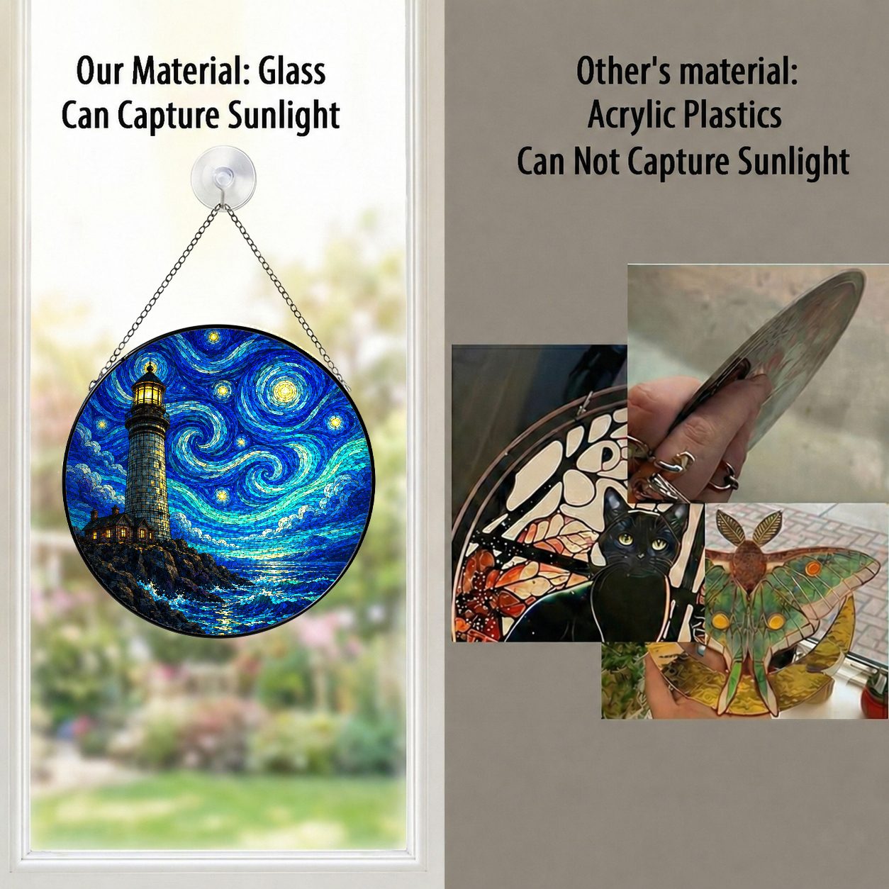 Real glass versus acrylic suncatcher comparison