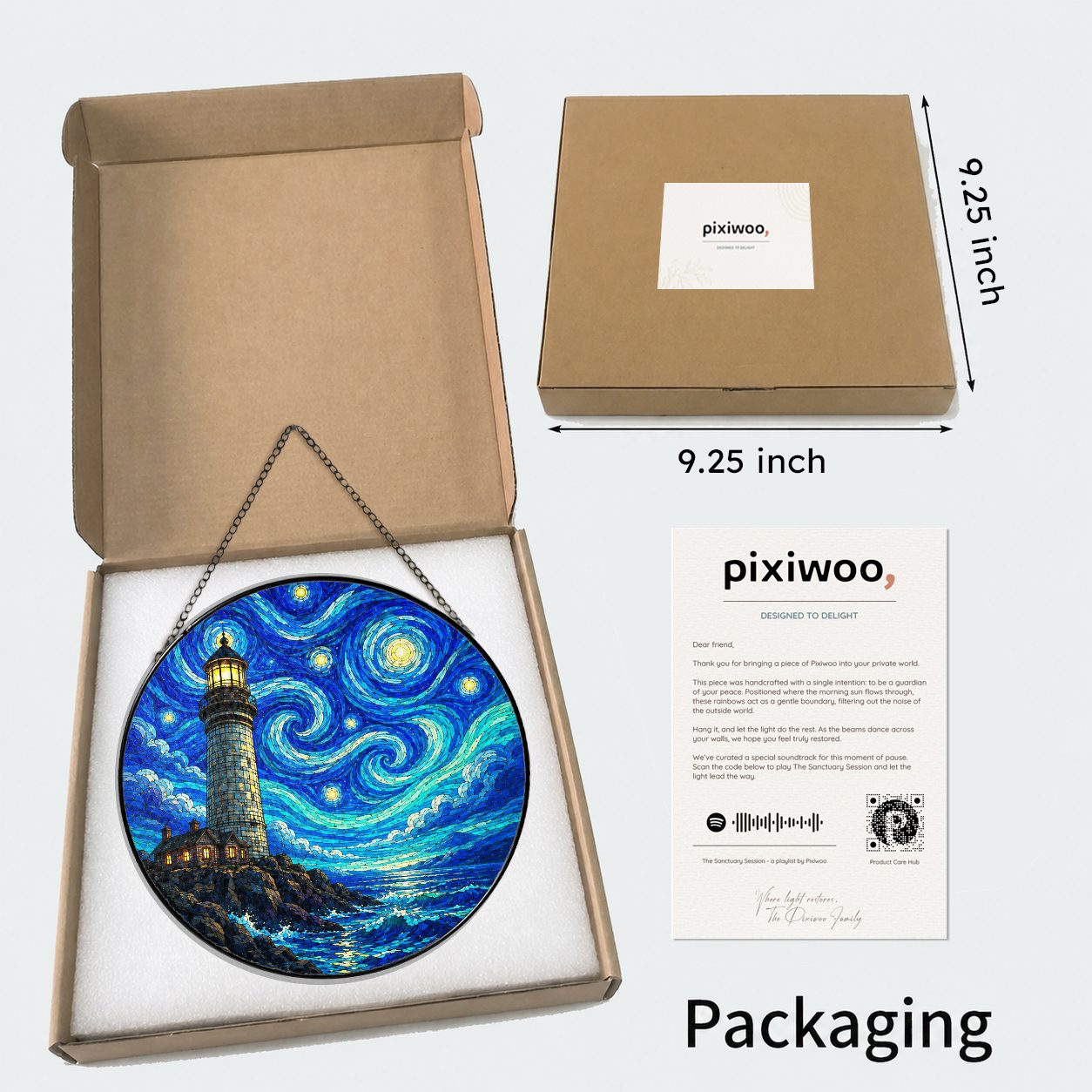Pixiwoo gift box packaging for the stained glass suncatcher