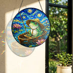 Rainbow light cast by the fishing frog stained glass suncatcher