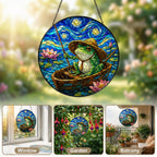 Fishing frog suncatcher in window garden and balcony settings