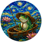 Full artwork of a frog fishing in a boat under a starry sky
